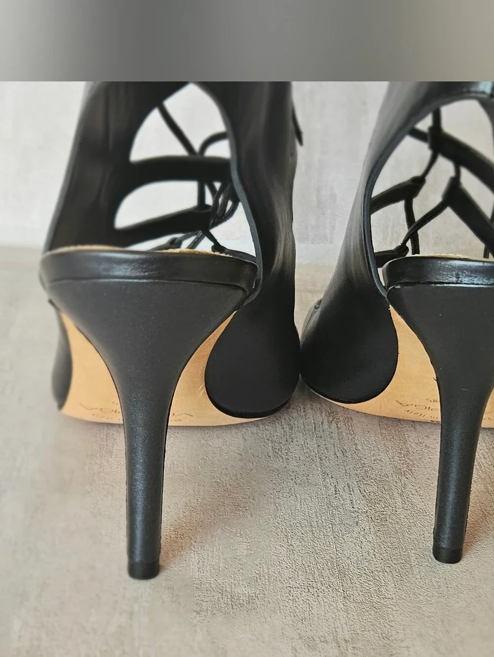 Via Spiga Black Leather Lace-Up Heels Sandals Stilettos Size US 7